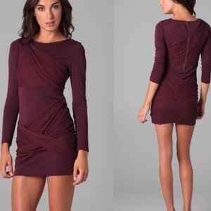 Alice + Olivia Goddess Dress, Long Sleeve Mini Maroon Wine size 6